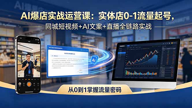 AI爆店实战运营课:实体店0-1流量起号,同城短视频+AI文案+直播全链路实战-鼎铸网