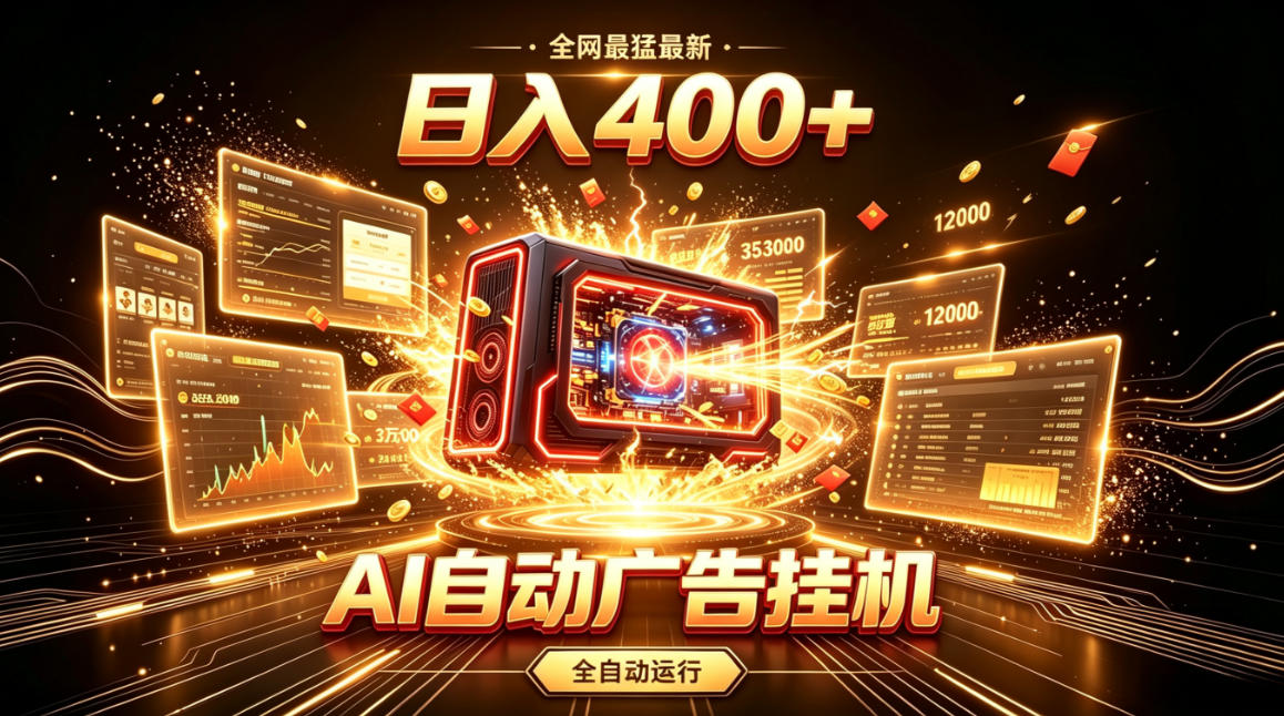 全网最猛最新的AI自动广告挂G，狠收益日入400+，真正做到躺賺式变现【揭秘】-鼎铸网