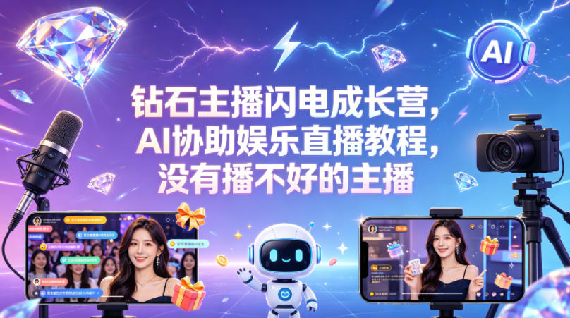 34407377e3c11cac2710dd4f592e0057.jpeg 钻石主播闪电成长营,Al协助娱乐直播教程,没有播不好的主播