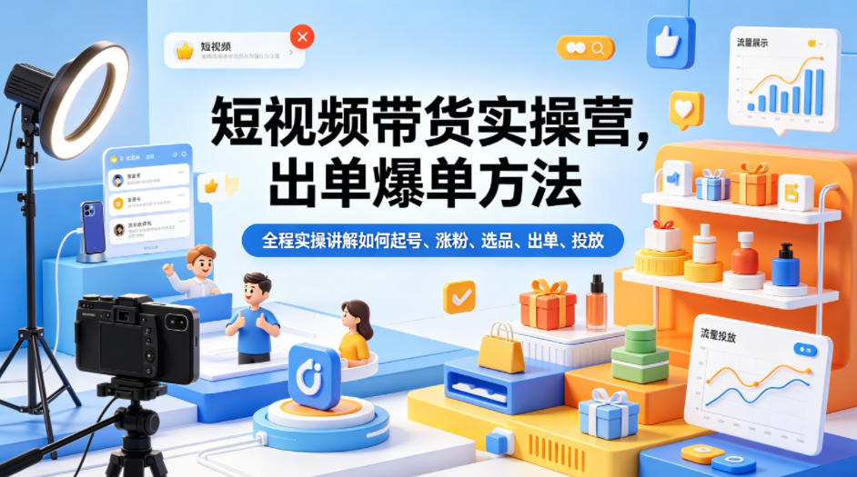 短视频带货实操营,出单爆单方法,全程实操讲解如何起号、涨粉、选品、出单、投放-鼎铸网