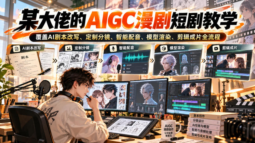 某大佬的AIGC漫剧短剧教学，覆盖AI剧本改写、定制分镜、智能配音、模型渲染、剪辑成片全流程-鼎铸网