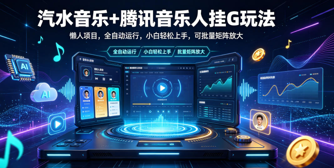汽水音乐+腾讯音乐人挂G玩法，懒人项目，全自动运行，小白轻松上手，可批量矩阵放大【揭秘】-鼎铸网