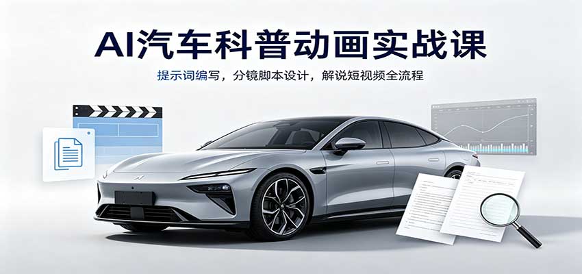 AI汽车科普动画实战课：提示词编写，分镜脚本设计，解说短视频全流程-鼎铸网