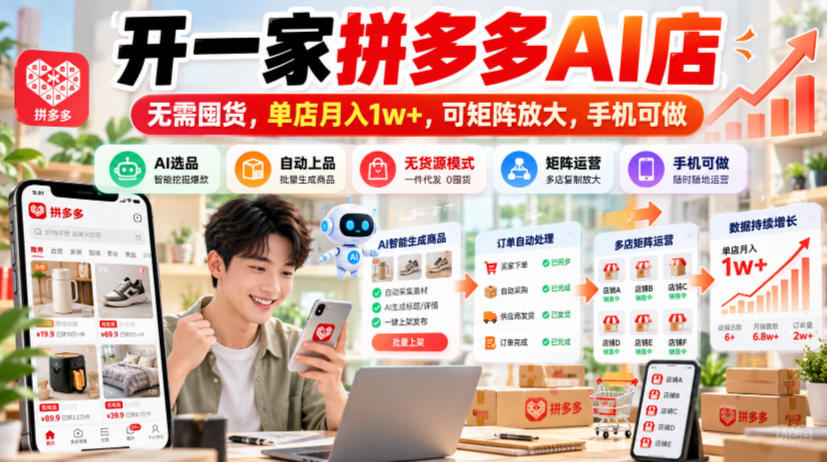 开一家拼多多AI店,无需囤货,单店月入1w+,可矩阵放大,手机可做【揭秘】-鼎铸网