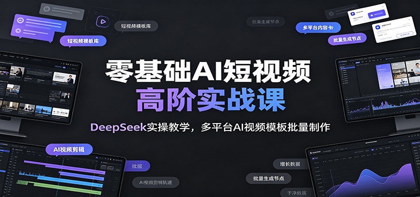 零基础AI短视频高阶实战课：DeepSeek实操教学，多平台AI视频模板批量制作-鼎铸网