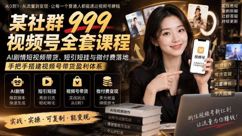 371032093f87da9c63750b9c5d444654.jpeg 某社群999视频号全套课程,AI剧情短视频带货、短引短挂与微付费落地,手把手搭建视频号带货盈利体系