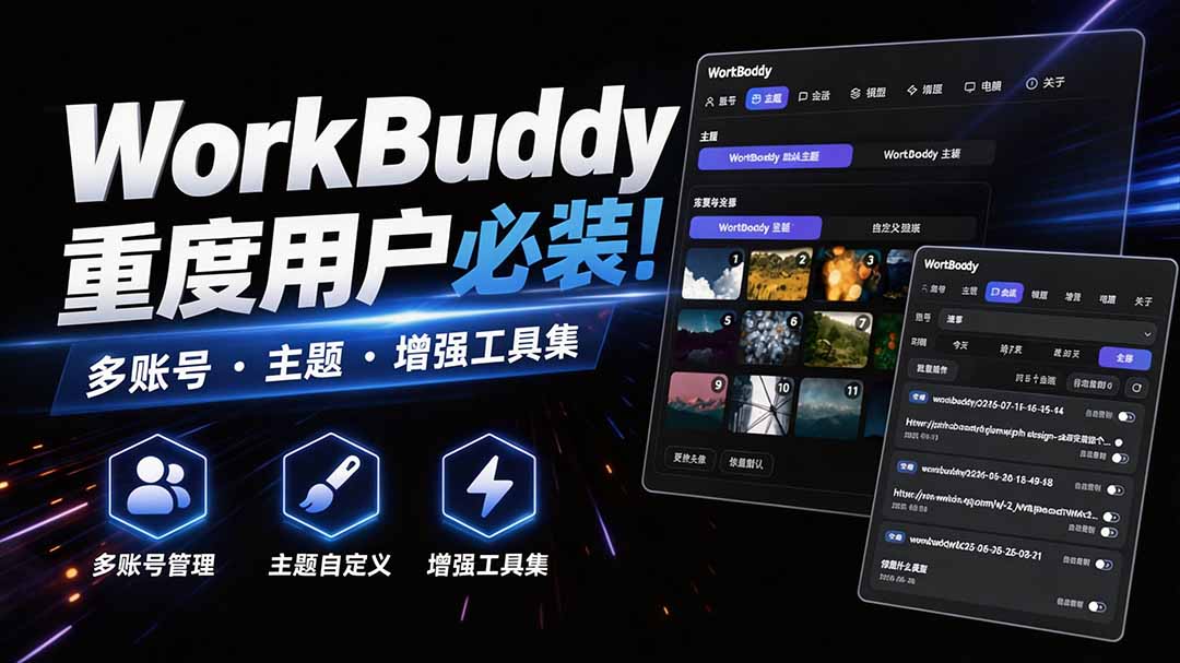 37a9ff7c6f93b0e9623de1eebfd96a12.jpeg WorkBuddy重度用户必装!多账号·主题·增强工具集,零侵入、零重签名,WorkDaddy