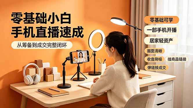 零基础小白手机直播速成,从筹备到成交完整闭环,适配苹果安卓系统,解决杂音卡顿留人难问题-鼎铸网