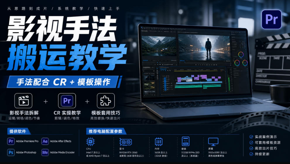 37d44ee1cdcb31008f9395e8412e307d.jpeg 影视手法搬运教学,手法配合CR+模板操作,需要电脑,提供软件+配置参数