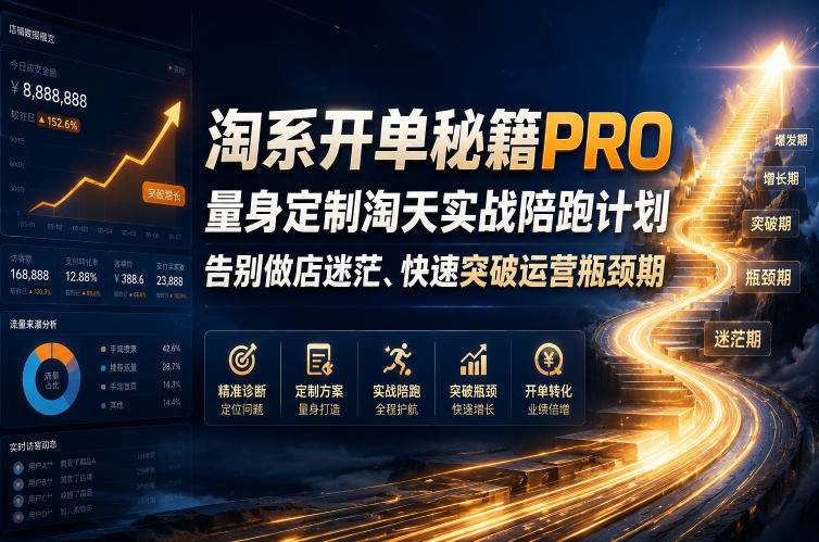 37f1f064835ea37f7a5ff10e1ff89b9f.jpeg 淘系开单秘籍PRO,量身定制淘天实战陪跑计划,告别做店迷茫、快速突破运营瓶颈期(更新20260728)