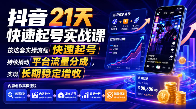 3892efa8f30eb858c68075dc7de071f4.jpeg 抖音21天快速起号实战课,按这套实操流程快速起号,持续撬动平台流量分成,实现长期稳定增收