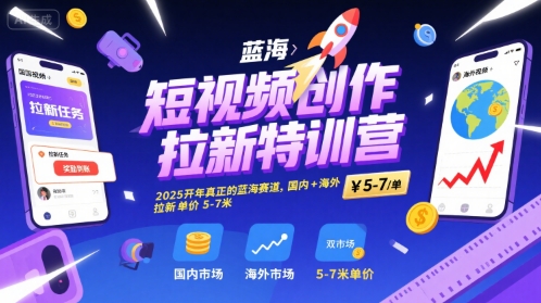 38ab485d667d2669b8c944a586b8209a.jpeg 短视频创作拉新特训营,2025开年真正的蓝海赛道,国内+海外,拉新单价5-7米