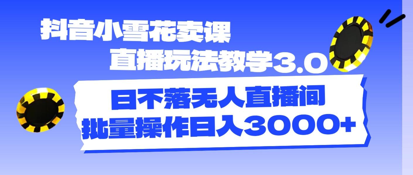抖音小雪花卖课直播玩法教学3.0，日不落无人直播间，批量操作日入3000+-鼎铸网