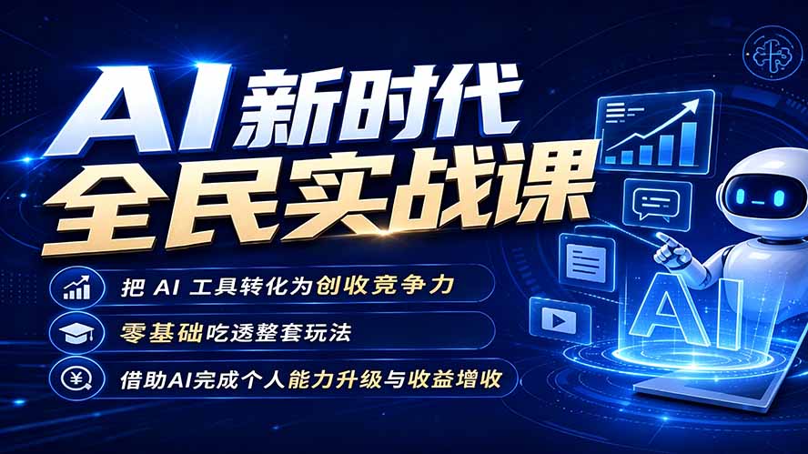 3b2560dd5e6668f043013cdc5c3e49b4.jpeg AI新时代全民实战课,把 AI 工具转化为创收竞争力,零基础吃透整套玩法,借助AI完成个人能力升级与收益增收。