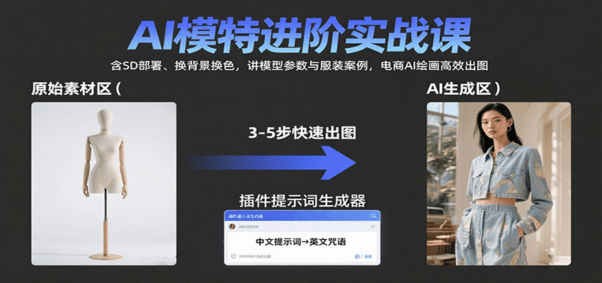 AI模特进阶实战课：含SD部署、换背景换色，讲模型参数与服装案例，电商AI绘画高效出图-鼎铸网