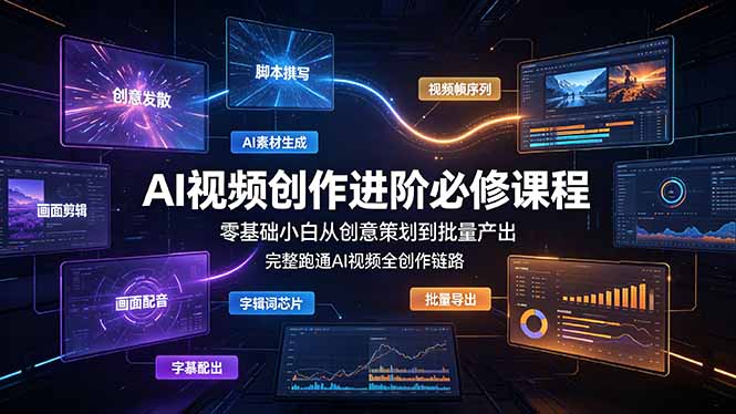 3b676dbee5aa939f6b5aa9878251071d.jpeg AI视频创作进阶必修课程:零基础小白从创意策划到批量产出,完整跑通AI视频全创作链路