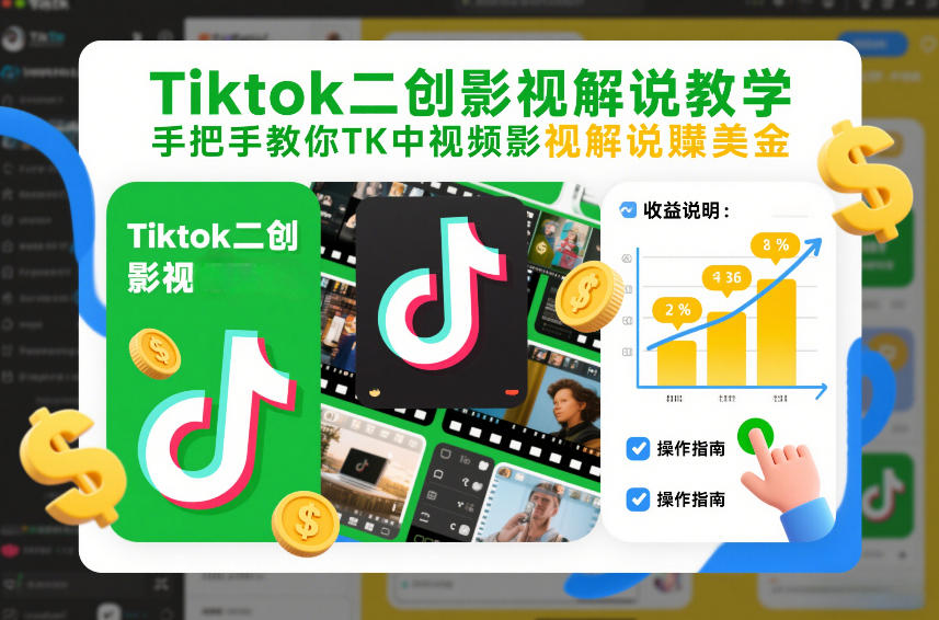 Tiktok二创影视解说教学,手把手教你TK中视频影视解说賺美金(更新26年1月)-鼎铸网