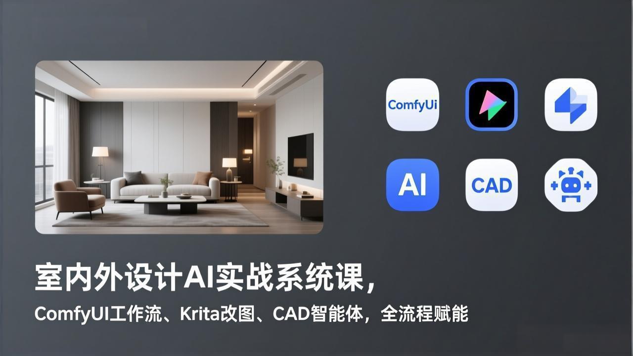 室内外设计AI实战系统课，ComfyUI工作流、Krita改图、CAD智能体，全流程赋能-鼎铸网