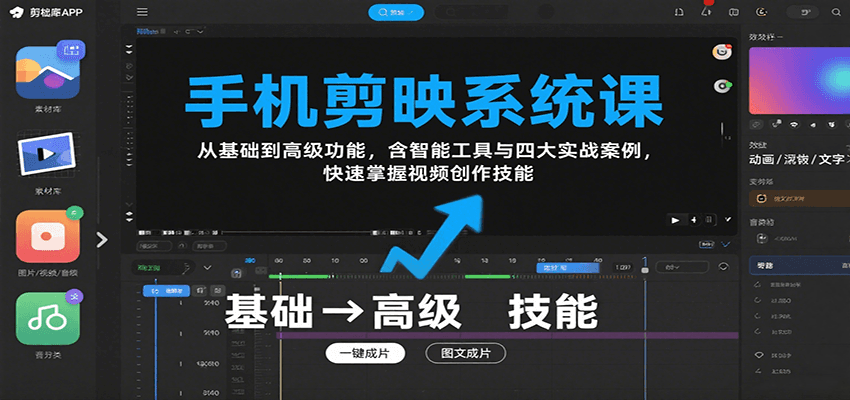 手机剪映系统课，从基础到高级功能，含智能工具与四大实战案例，快速掌握视频创作技能-鼎铸网