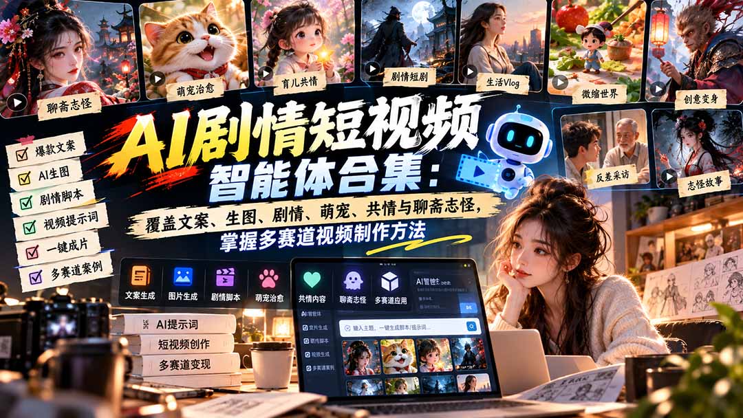【无水印】AI剧情短视频智能体合集：覆盖文案、生图、剧情、萌宠、共情与聊斋志怪，掌握多赛道视频制作方法-鼎铸网
