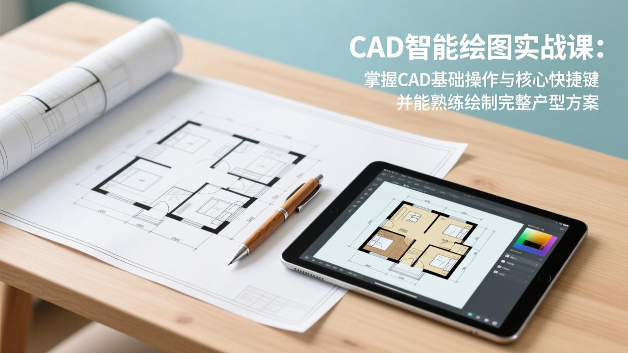 3da9fc837f459050f72844b0b2847d22.jpeg CAD智能绘图实战课:掌握CAD基础操作与核心快捷键,并能熟练绘制完整户型方案