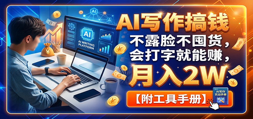 AI写作搞钱：不露脸不囤货，会打字就能赚，月入2W【附工具手册】-鼎铸网