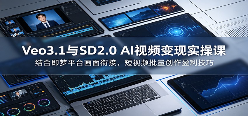 Veo3.1与SD2.0 AI视频变现实操课课：结合即梦平台画面衔接，短视频批量创作盈利技巧-鼎铸网
