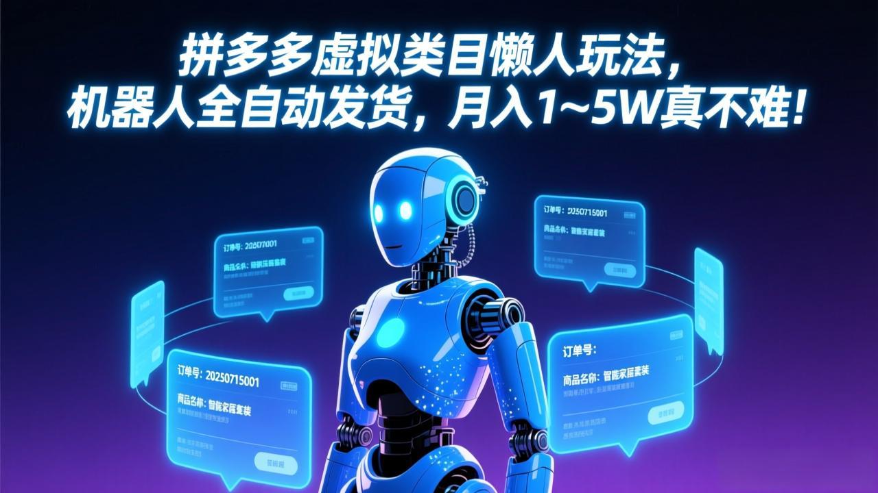 3e3162c7902fc5c5da1808e4fdf75151.jpeg 拼多多虚拟类目懒人玩法,机器人全自动发货,月入 1-5W 真不难!