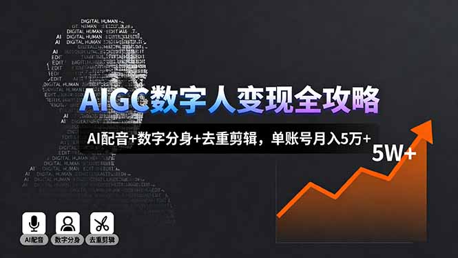 3e5527ec2753bee63f8cdf6554c1cc5f.jpeg AIGC数字人变现全攻略,AI配音+数字分身+去重剪辑,单账号月入5万+