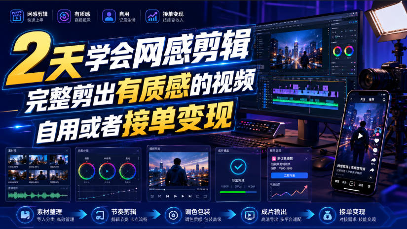 2天学会网感剪辑,完整剪出有质感的视频,自用或者接单变现-鼎铸网