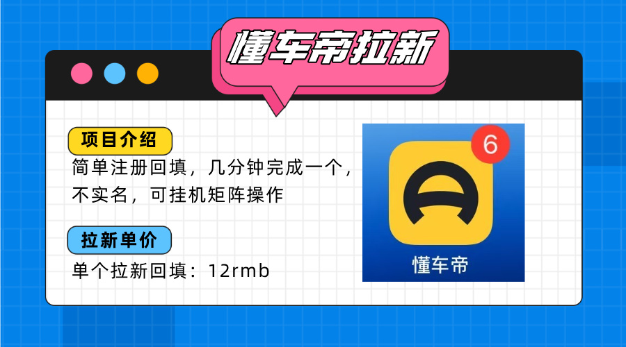 懂车帝邪修拉新玩法，简单注册回填，不sm，单个拉新12rmb，轻松日入200+-鼎铸网
