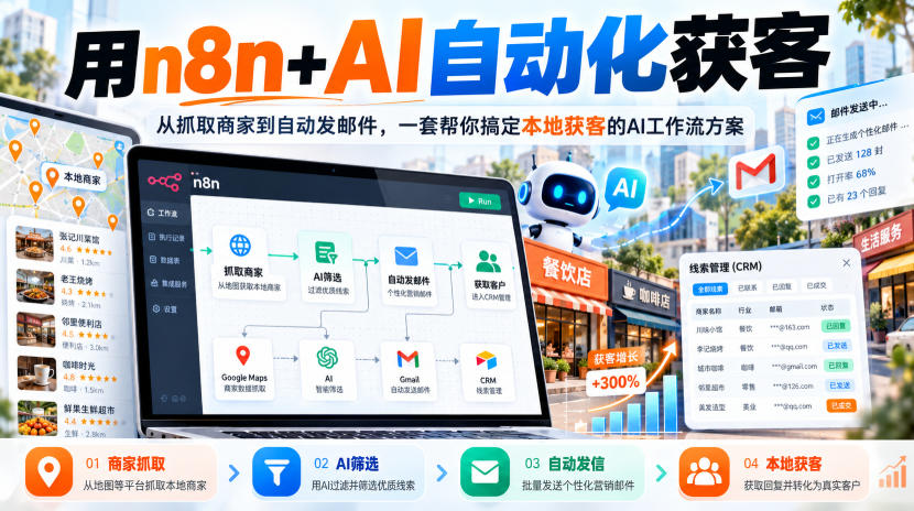 【无水印】用n8n+AI自动化获客，从抓取商家到自动发邮件，一套帮你搞定本地获客的AI工作流方案【原创双语字幕】-鼎铸网