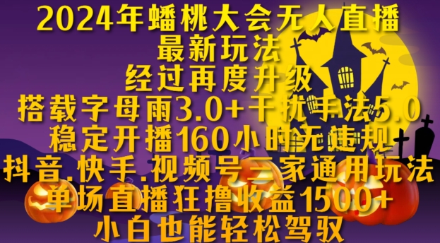 3f9532a7056dc2a7a91645044320a403.jpeg 2024年蟠桃大会无人直播最新玩法,稳定开播160小时无违规,抖音、快手、视频号三家通用玩法【揭秘】