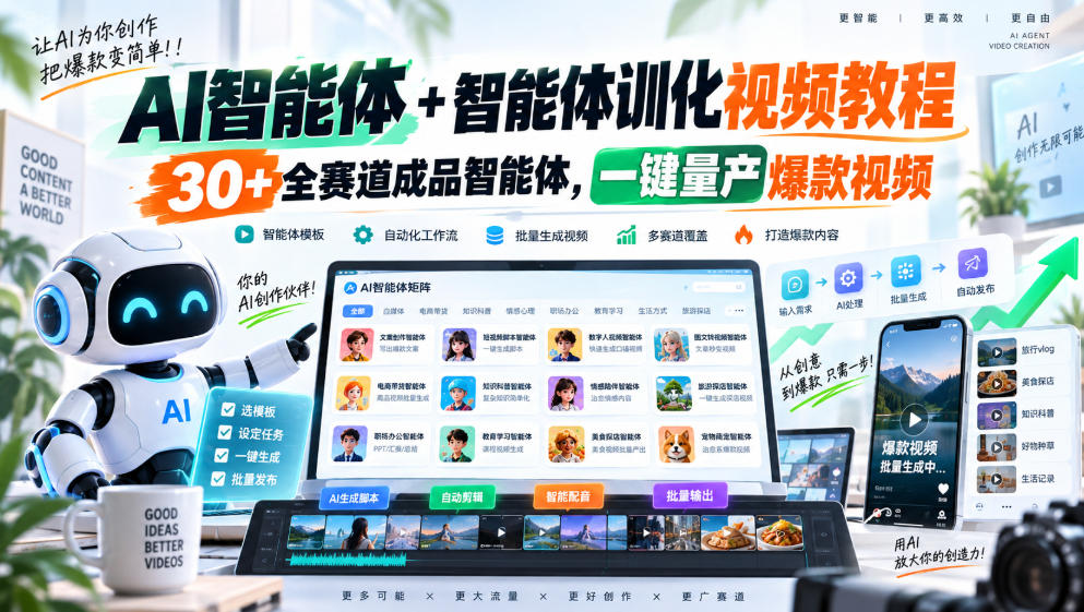 【无水印】AI智能体+智能体训化视频教程,30+全赛道成品智能体,一键量产爆款视频【更新】-鼎铸网
