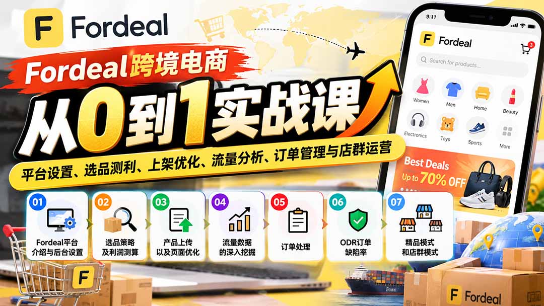 Fordeal跨境电商从0到1实战课：平台设置、选品测利、上架优化、流量分析、订单管理与店群运营-鼎铸网