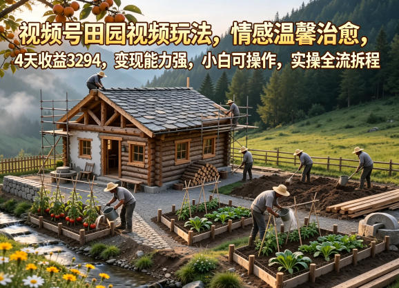 视频号田园视频玩法,情感温馨治愈,4天收益3294,变现能力强,小白可操作,实操全流程拆解-鼎铸网