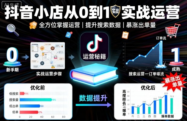 抖音小店从0到1实战运营，帮你全方位掌握小店运营，提升搜索数据与出单量-鼎铸网