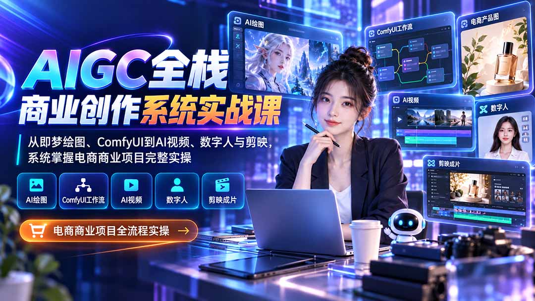 40bdae40a165a588634cc9f3728229e1.jpeg AIGC全栈商业创作系统实战课-无水印:从即梦绘图、ComfyUI到AI视频、数字人与剪映,系统掌握电商商业项目完整实操