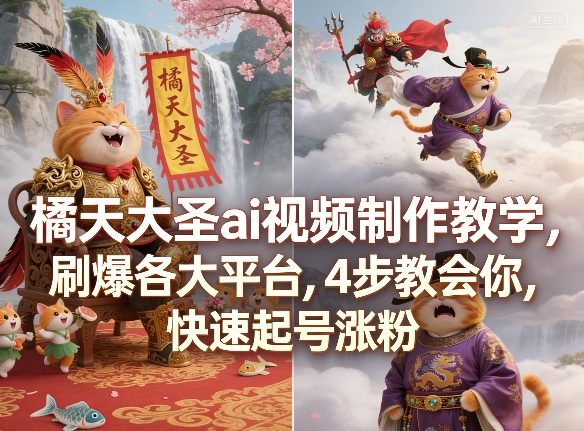 40ef73d6969255aacd81f571efb2f7ee.jpeg 橘天大圣ai视频制作教学,刷爆各大平台,4步教会你,快速起号涨粉