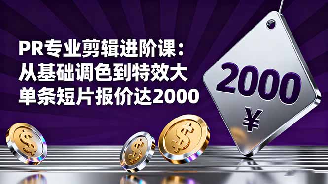PR专业剪辑进阶课:从基础调色到特效大片的进阶技能,单条短片报价达2000-鼎铸网