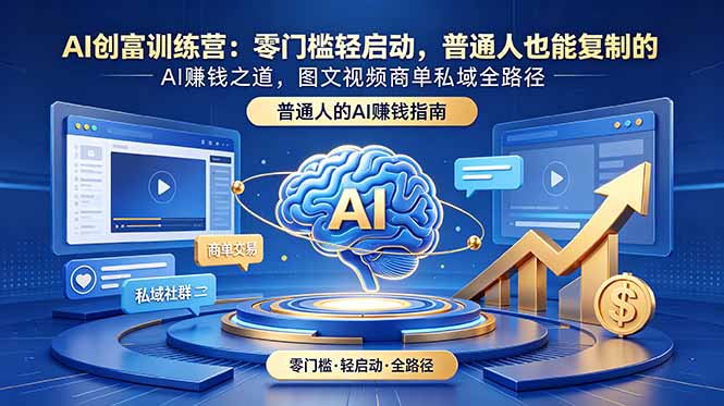 41b098c53ac4d1516494673c88c6ea2f.jpeg AI创富训练营:零门槛轻启动,普通人也能复制的AI赚钱之道,图文视频商单私域全路径