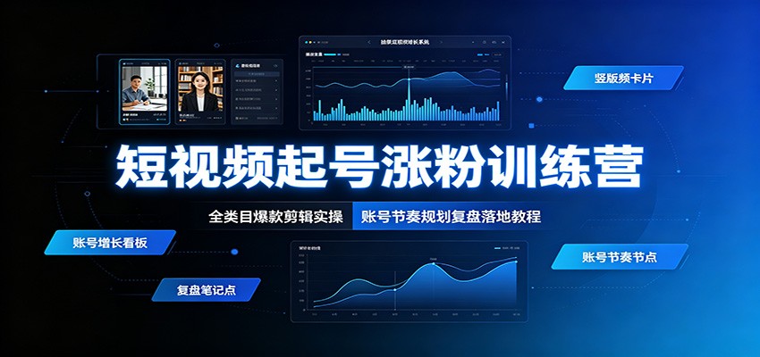 短视频起号涨粉训练营：全类目爆款剪辑实操，账号节奏规划复盘落地教程-鼎铸网