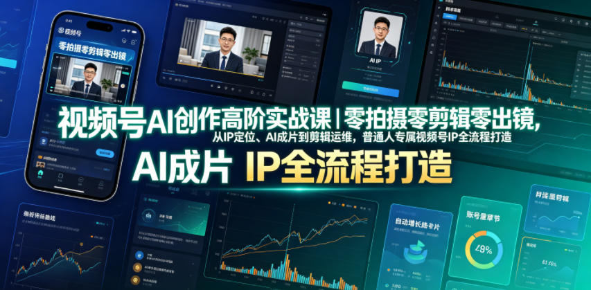 视频号AI创作高阶实战课｜零拍摄零剪辑零出镜，从IP定位、AI成片到剪辑运维，普通人专属视频号IP全流程打造-鼎铸网