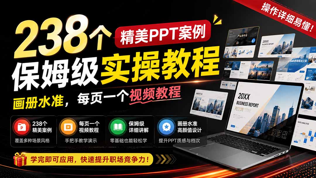 238个精美ppt案例保姆级实操教程：画册水准，每页一个视频教程，操作详细易懂！-鼎铸网