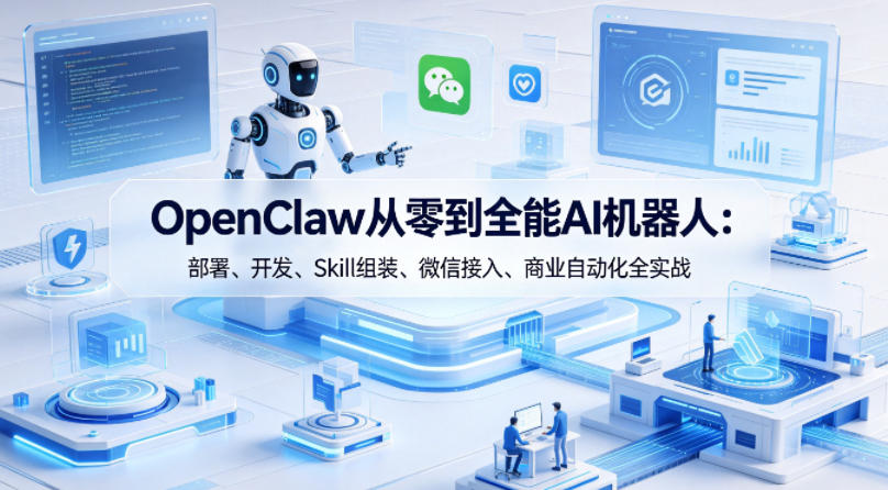 4204641722854b70bbb93a12ed0ca4ad.jpeg OpenClaw从零到全能AI机器人:部署、开发、Skill组装、微信接入、商业自动化全实战