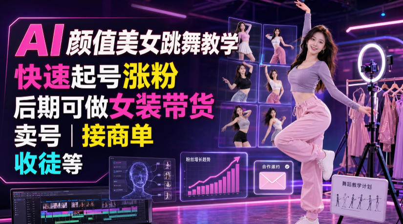 42842e6060aee6695250130ddd896603.jpeg AI颜值美女跳舞教学,快速起号涨粉,后期可做女装带货,卖号,接商单,收徒等