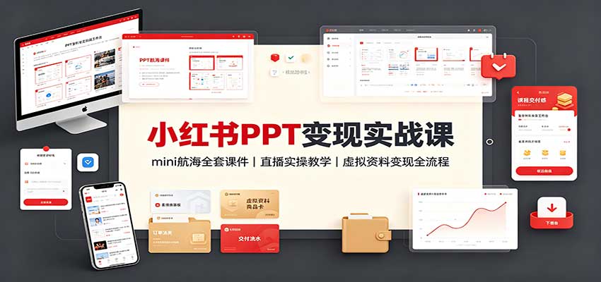 小红书PPT变现实战课:mini航海全套课件+直播实操教学,虚拟资料变现全流程-鼎铸网
