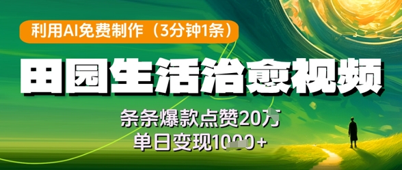 428e37392e12a494013805e5d660f188.jpeg 利用AI免费制作田园生活治愈视频,条条爆款点赞20W,单日变现几张