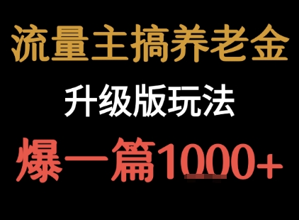 流量主之养老金升级版玩法  爆一篇收益1k+-鼎铸网