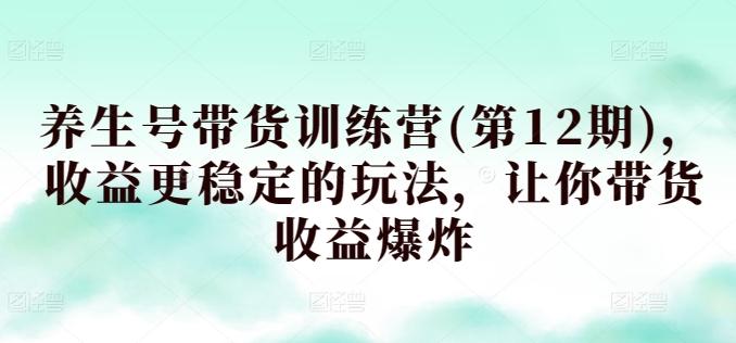 养生号带货训练营(第12期)，收益更稳定的玩法，让你带货收益爆炸-鼎铸网